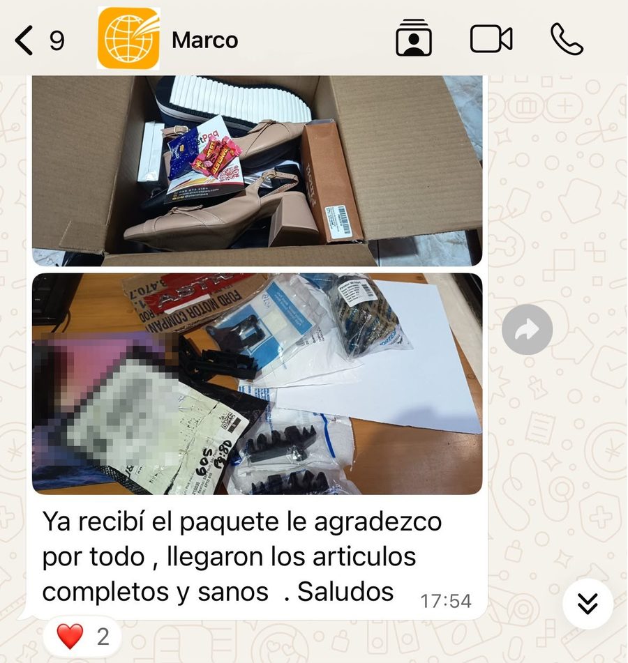 Testimonio de cliente confirmando entrega completa y en buen estado